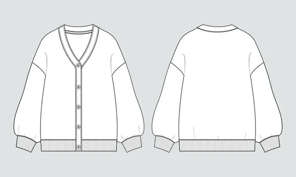Cardigan Disegno Tecnico Moda Piatto Schizzo Vettore Illustrazione Modello — Vettoriale Stock
