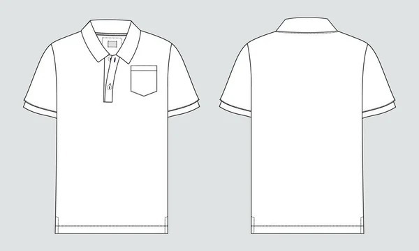 Kort Ärm Polo Skjorta Teknisk Mode Platt Skiss Vektor Illustration — Stock vektor