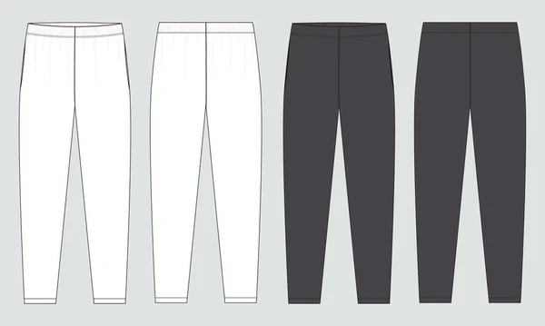 泽西慢跑裤技术制图时尚平面草图矢量插图模板前 后视图 — 图库矢量图片