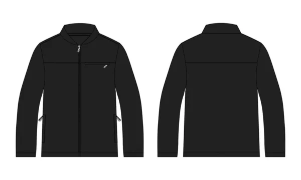 ロングスリーブジャケット技術図面ファッションフラットスケッチベクトルイラストテンプレートフロントとバックビュー — ストックベクタ