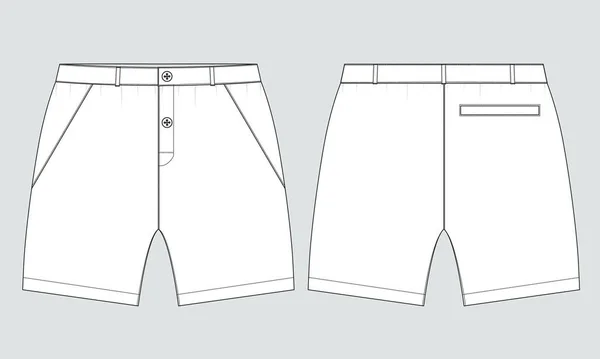 Short Pantalon Dessin Technique Mode Plat Croquis Modèle Avant Arrière — Image vectorielle