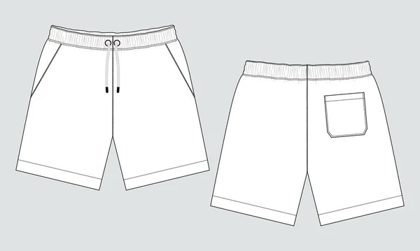 Shorts Pant Technical Drawing Fashion Flat Sketch Template Front Back — Stock Vector