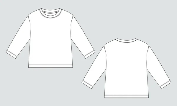 长袖汗衫技术制图时尚平面草图向量模板为儿童 — 图库矢量图片