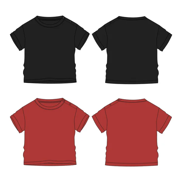 Korte Mouw Basic Shirt Technische Mode Platte Schets Vector Illustratie — Stockvector