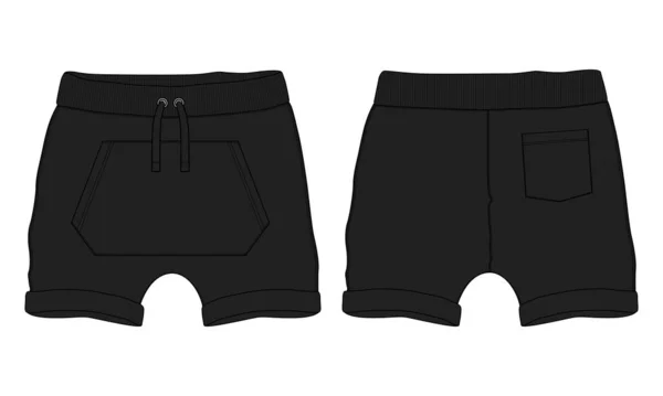 Shorts Παντελόνι Τεχνική Σχέδιο Μόδας Επίπεδη Σκίτσο Πρότυπο Εμπρός Και — Διανυσματικό Αρχείο