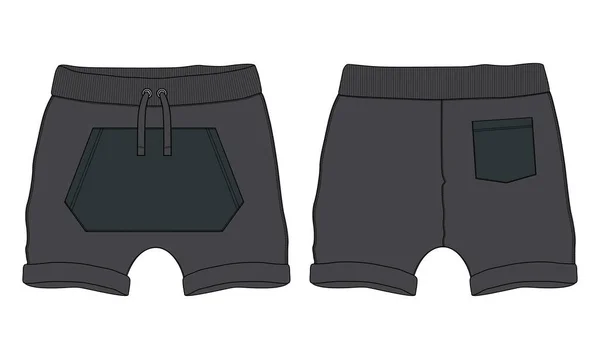Short Pantalon Dessin Technique Mode Plat Croquis Modèle Avant Arrière — Image vectorielle