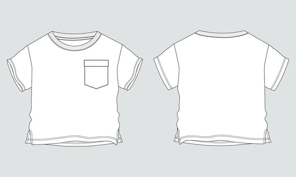 Bebé Niños Camiseta Dibujo Técnico Moda Plano Bosquejo Vector Ilustración — Archivo Imágenes Vectoriales