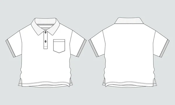 Baby Jungen Poloshirt Technische Zeichnung Mode Flache Skizze Vektor Illustration — Stockvektor