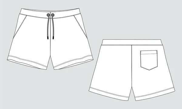 Šortky Kalhoty Technické Kreslení Móda Plochý Náčrt Šablony Přední Zadní — Stockový vektor