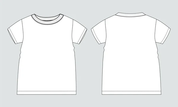Short Sleeve Basic Shirt Technical Fashion Flat Sketch Vector Illustration — Stock Vector