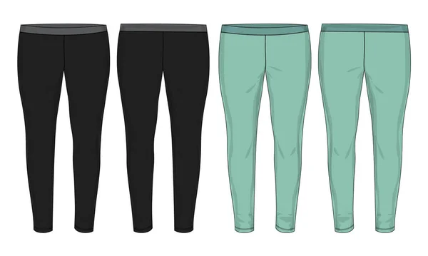 Leggings Pantalon Mode Plat Croquis Vectoriel Illustration Modèle Vue Avant — Image vectorielle