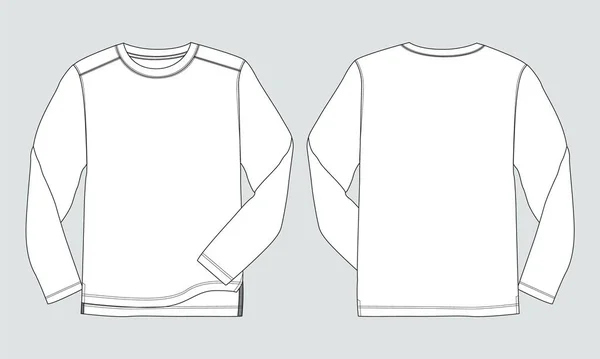 Langarm Sweatshirt Technische Zeichnung Mode Flache Skizze Vektorvorlage Für Kinder — Stockvektor
