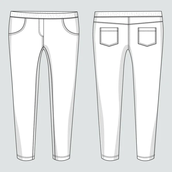 Jeans Vector Illustration Template Front Back Views — Stock Vector