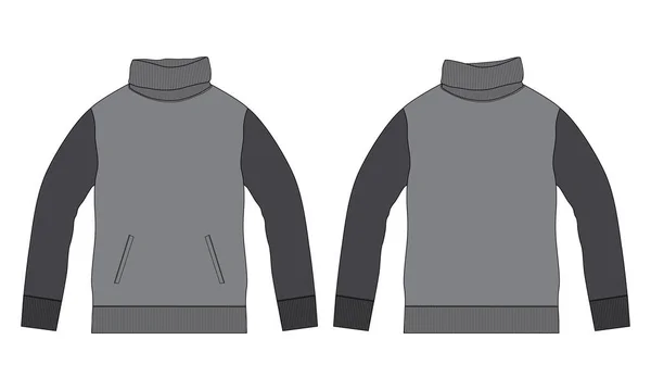 Sweatshirt Med Stand Krage Teknisk Ritning Mode Platt Skiss Vektor — Stock vektor
