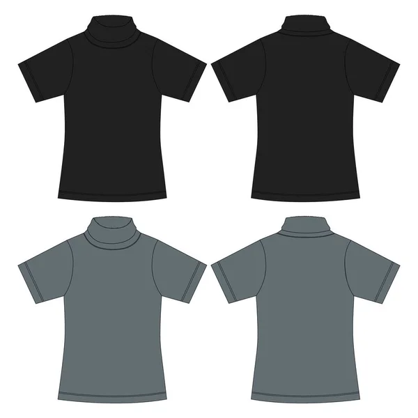 Shirt Met Korte Mouw Opstaande Kraag Technische Tekening Mode Platte — Stockvector
