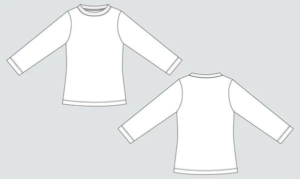 Modèle Vecteur Croquis Plat Mode Dessin Technique Sweat Shirt Manches — Image vectorielle