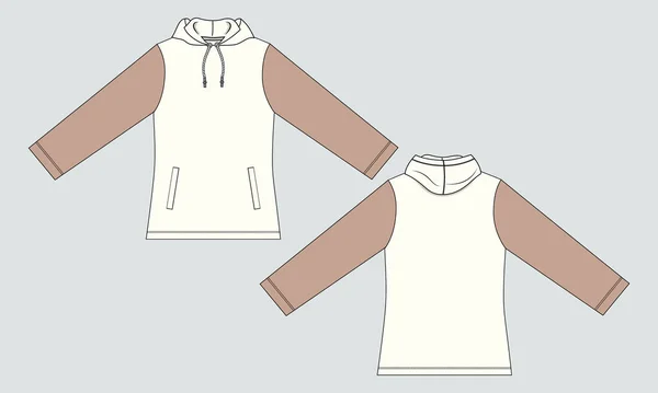 Long Sleeve Hoodie Τεχνική Μόδα Επίπεδη Σκίτσο Διάνυσμα Εικονογράφηση Πρότυπο — Διανυσματικό Αρχείο
