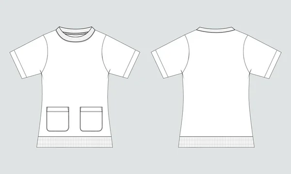 Bebé Niños Camiseta Dibujo Técnico Moda Plano Bosquejo Vector Ilustración — Vector de stock
