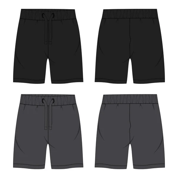 Pantaloncini Pantaloncini Disegno Tecnico Moda Piatto Schizzo Modello Anteriore Posteriore — Vettoriale Stock