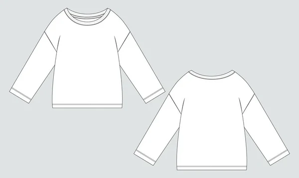 Μακρύ Μανίκι Sweatshirt Τεχνική Σχέδιο Μόδας Επίπεδη Σκίτσο Διάνυσμα Πρότυπο — Διανυσματικό Αρχείο