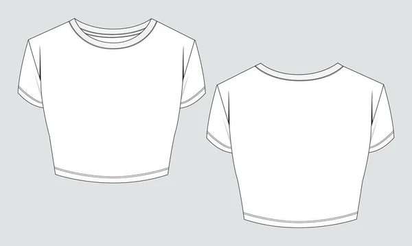 Короткий Рукав Сорочки Топи Блузка Технічний Малюнок Моди Плоский Ескіз — стоковий вектор
