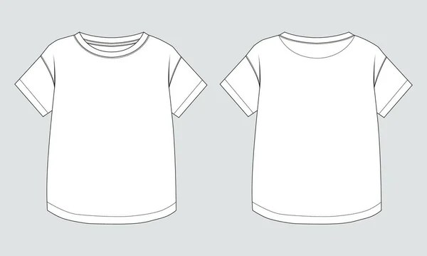 Manga Curta Shirt Básica Técnica Moda Plana Esboço Vetor Ilustração —  Vetores de Stock