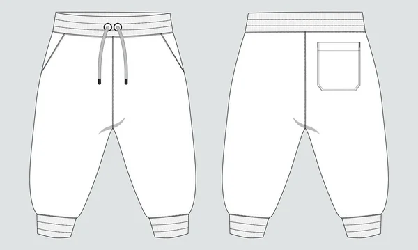 Podstawowe Spodnie Dresowe Techniczne Rysunek Moda Płaski Szkic Szablon Przodu — Wektor stockowy