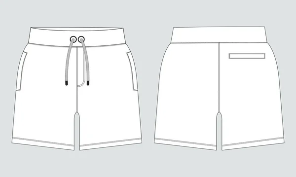 Pantalones Cortos Pantalón Dibujo Técnico Moda Plano Bosquejo Plantilla Vista — Vector de stock