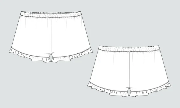 Šortky Kalhoty Technické Kreslení Módní Plochý Náčrt Šablony Přední Zadní — Stockový vektor