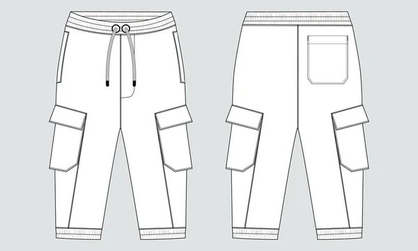 基本的な汗パンツ技術的な描画ファッションフラットスケッチテンプレートフロントとバックビュー 子供のために — ストックベクタ