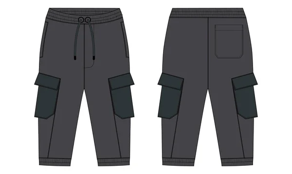 Basic Sweat Pant Technical Drawing Fashion Flat Sketch Template Front — Stock Vector