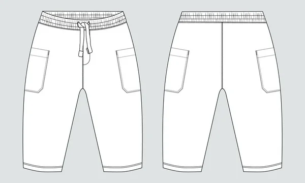 Shorts Calça Técnica Desenho Moda Plana Esboço Modelo Frente Verso — Vetor de Stock