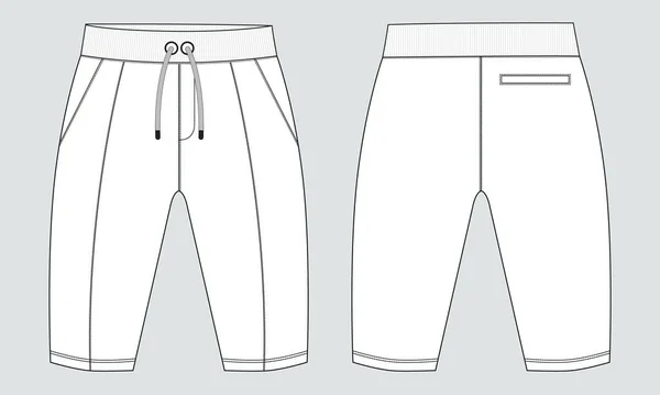 Pantalones Cortos Pantalón Dibujo Técnico Moda Plano Bosquejo Plantilla Vista — Vector de stock