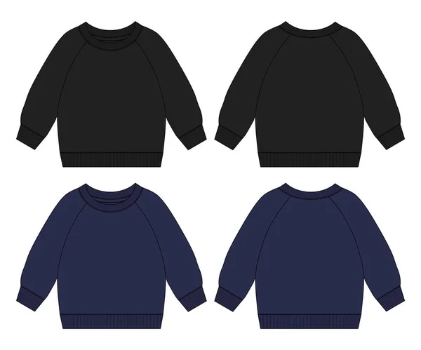 Long Sleeve Sweatshirt Technical Drawing Fashion Flat Sketch Vector Template — Stock Vector