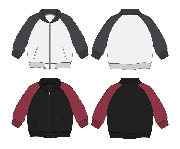 Long Sleeve Jacket Pocket Zipper Technical Fashion Flat Sketch Vector — Stock Vector