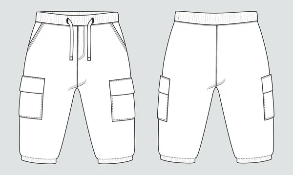 Pantalón Sudor Básico Dibujo Técnico Moda Plano Bosquejo Plantilla Vista — Archivo Imágenes Vectoriales