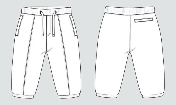 Pantalón Sudor Básico Dibujo Técnico Moda Plano Bosquejo Plantilla Vista — Archivo Imágenes Vectoriales