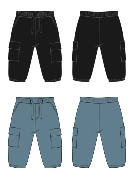 基本的な汗パンツ技術的な描画ファッションフラットスケッチテンプレートフロントとバックビュー 子供のために — ストックベクタ