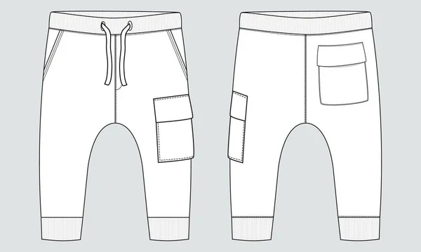 Basique Sweat Pant Dessin Technique Mode Plat Croquis Modèle Vue — Image vectorielle