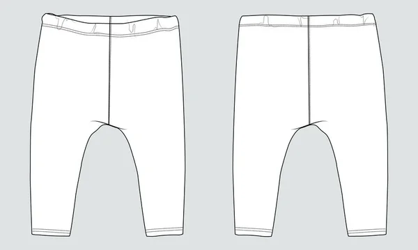基本汗裤技术制图时尚平面草图模板前 后视图 给孩子的 — 图库矢量图片