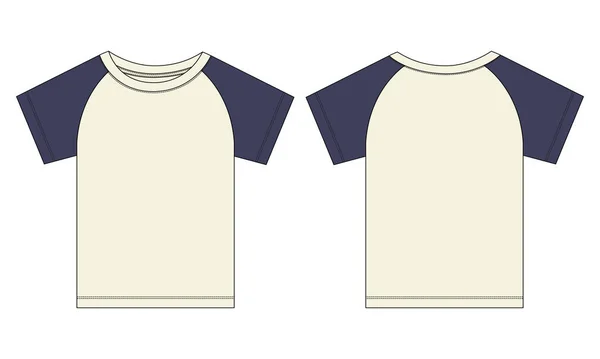 Pendek Lengan Basic Shirt Fashion Teknis Gambar Datar Vektor Illustration - Stok Vektor