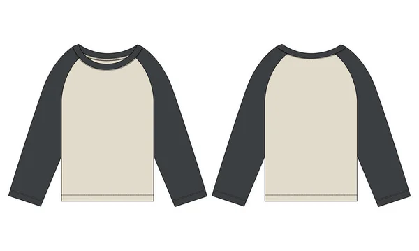 Long Sleeve Sweatshirt Technical Drawing Fashion Flat Sketch Vector Template — Stock Vector