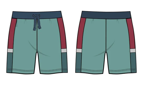 Pantaloncini Pantaloncini Disegno Tecnico Moda Piatto Schizzo Modello Anteriore Posteriore — Vettoriale Stock