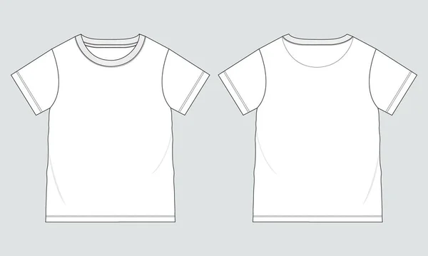 Manga Corta Camiseta Básica Moda Técnica Plano Bosquejo Vector Plantilla — Archivo Imágenes Vectoriales