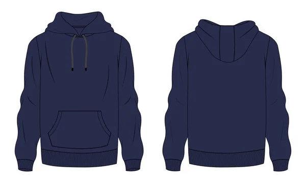 Hoodie Sweatshirt整体技术时尚绘图平面草图模板前 后视图 — 图库矢量图片