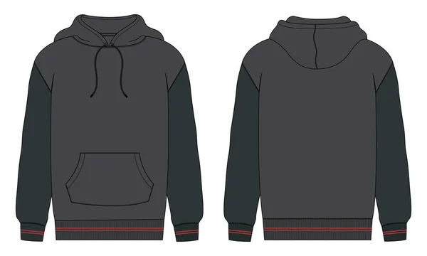 Hoodie Sweatshirt Övergripande Tekniskt Mode Ritning Platt Skiss Mall Fram — Stock vektor