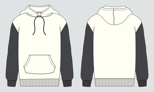 Hoodie Sweatshirt Algemene Technische Mode Tekenen Platte Schets Sjabloon Voor — Stockvector