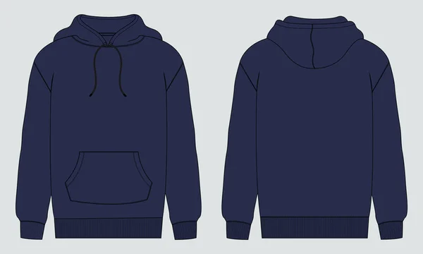 Hoodie Sweatshirch Загальна Технічна Мода Drawing Flat Sketch Template Front — стоковий вектор