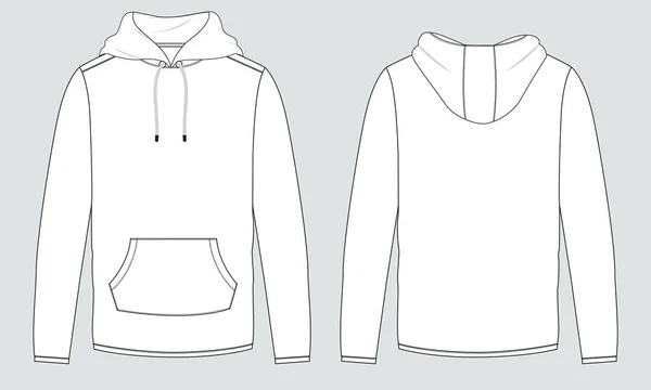 Hoodie Sweatshirt Allgemeine Technische Mode Zeichnung Flache Skizzenvorlage Vorder Und — Stockvektor