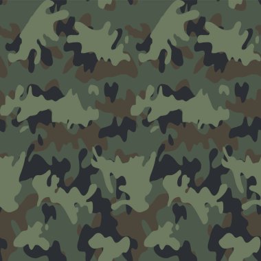 Askeri kamuflaj kumaş, arka plan, duvar kâğıdı ve diğerleri için kusursuz Vektör Deseni tekrarlıyor. Klasik kıyafet baskısı. Soyut monokrom dikişsiz vektör kamuflaj deseni.